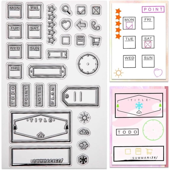 Calendar Planner Label Clear Stamps Week Date Vintage Transparent Rubber Stamps Reusable Silicone Stamp Seals for Journal Card Making DIY Scrapbooking Photo Album Notebook Decoration Crafts Clear DIY