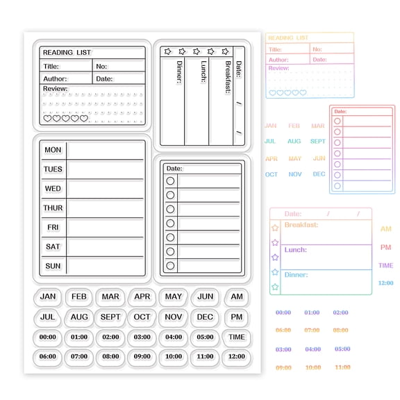 Calendar Planner Silicone Clear Stamps Month Week Date Time Transparent Stamp for Card Making DIY Scrapbooking Photo Album 6.3x4.3inch