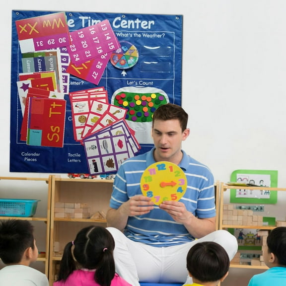 Calendar Pocket Chart Learning Toys Classroom 217 Cards Homeschool For Nursery Weather Educational With Hanging Bag Imagination