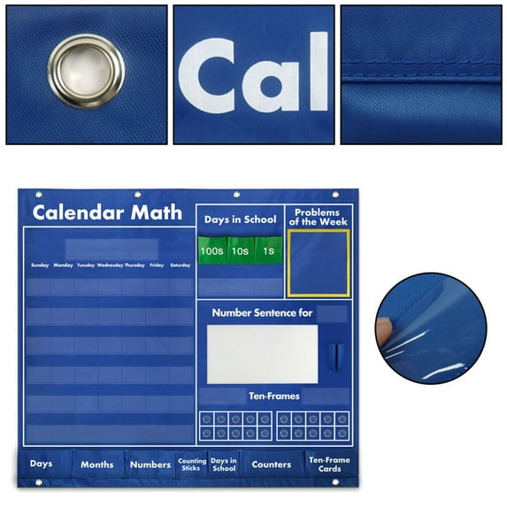 Calendar Pocket Chart Math Pocket Chart for Ages 3+, Classroom Pocket Chart Teaching for Date Math Counting