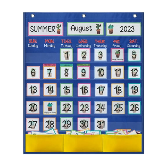 Calendar Pocket Chart with 89 Cards, 20.07x23.62In for Kid Calendar Learning