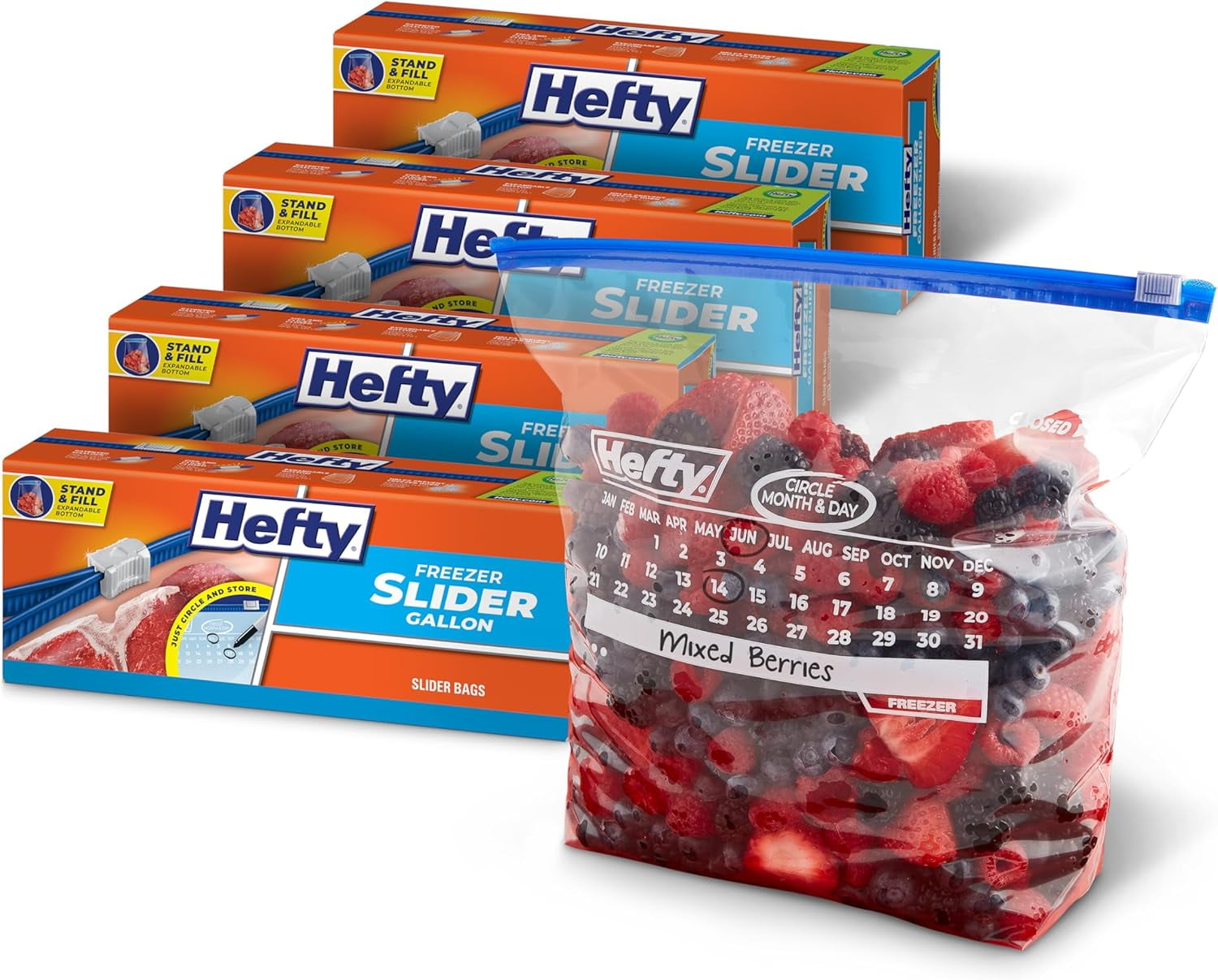 Calendar Slider Gallon Freezer Bags, 1 Gallon Size Slider Bags with ...