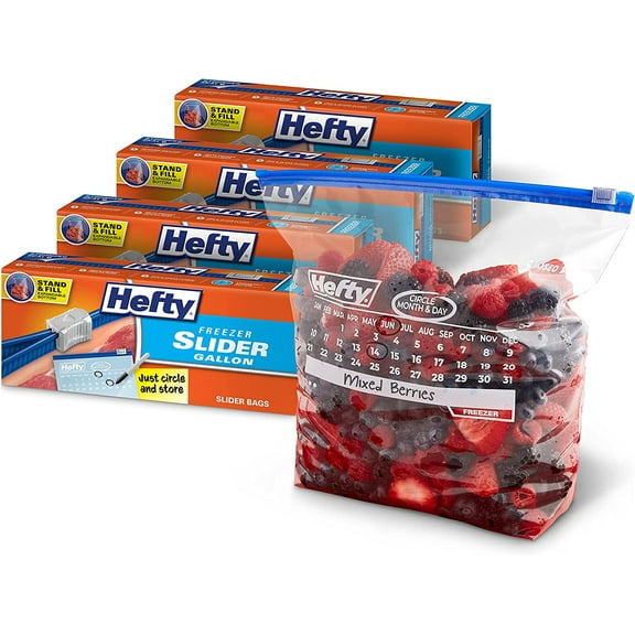 Calendar Slider Gallon Freezer Bags, 1 Gallon Size Slider Bags with Stand and Fill Expandable Bottoms, Helps Prevent Freezer Burn, 25 Count (Pack of 4)