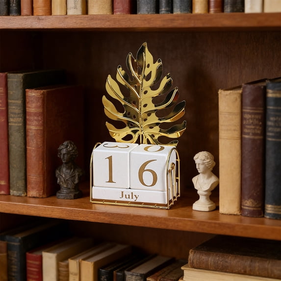 Calendar for Desk Daily Desktop Perpetual Calendar Month Date Display Blocks Desk Accessories for Home Office Decor Reusable Yearly Leaf Design