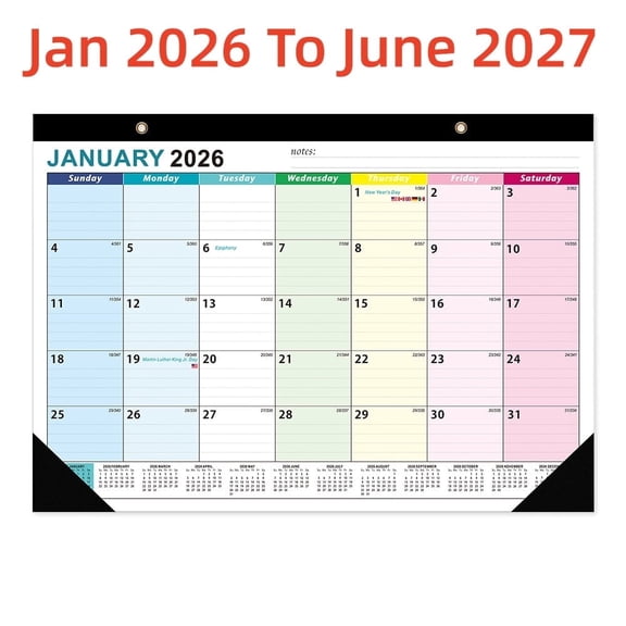 Desk Calendar for Jan 2026 - June 2027, Monthly Wall Calendar for Home or Office, 17" x 12"