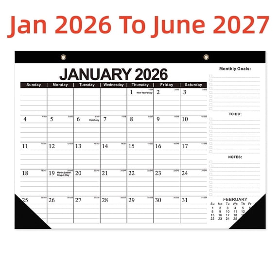 Desk Calendar for Jan 2026 - June 2027, Monthly Wall Calendar for Home or Office, 17" x 12"