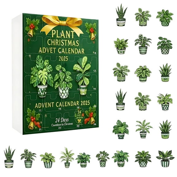 Calendario Adviento, 2025 Christmas Advent Calendar - Includes 24 Surprise Gifts, 2D Flat Plant-Themed, Countdown Function - Christmas Decor, Birthday Party Decorations, Holiday
