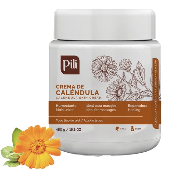 Calendula Cream Pili Natural- Moisturizing Cream for Rough, Dry, or Chapped Skin - 15.8 oz - 450 grs - Crema de Calendula Pili Natural