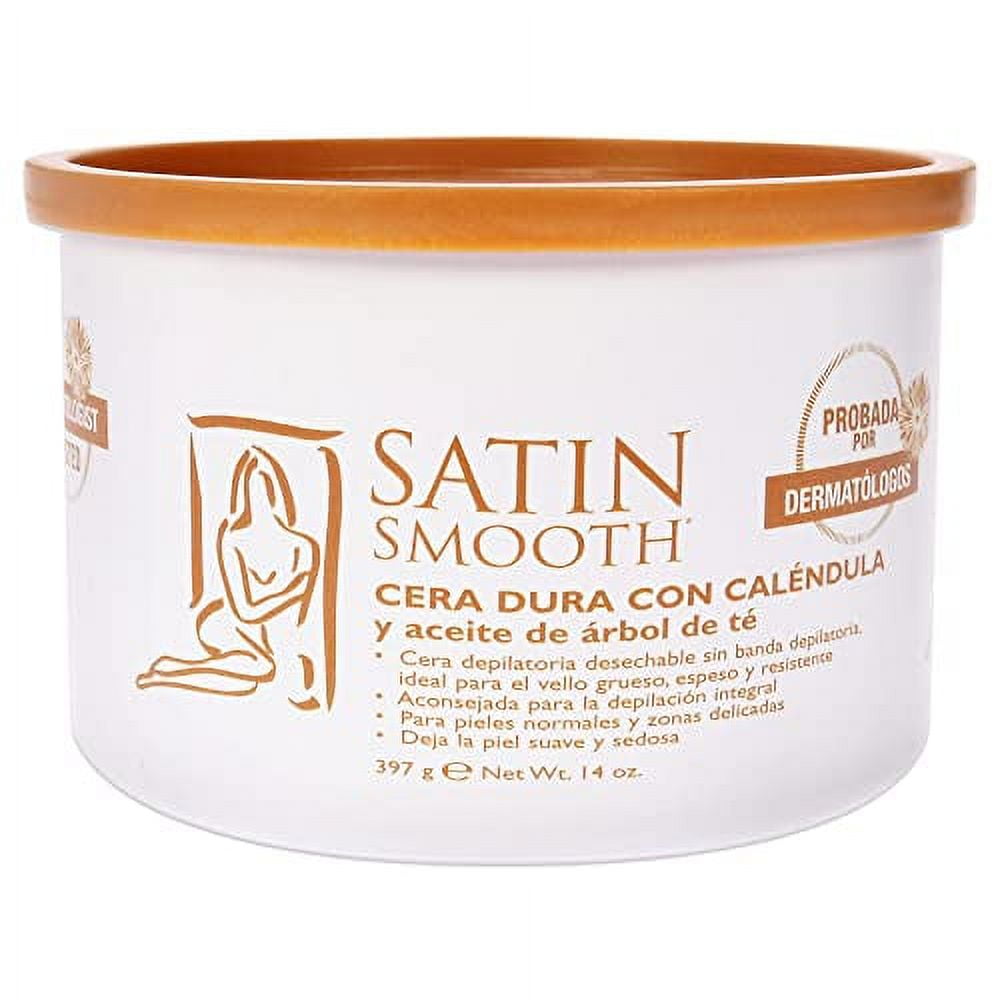 SATIN SMOOTH 14oz Luxury depilatory Waxes for Full Body & Face- Calendula Gold Hard Wax with Tea Tree, 1 Count, Callendula Gold Hard Wax W/Tea Tree Oil (814136)