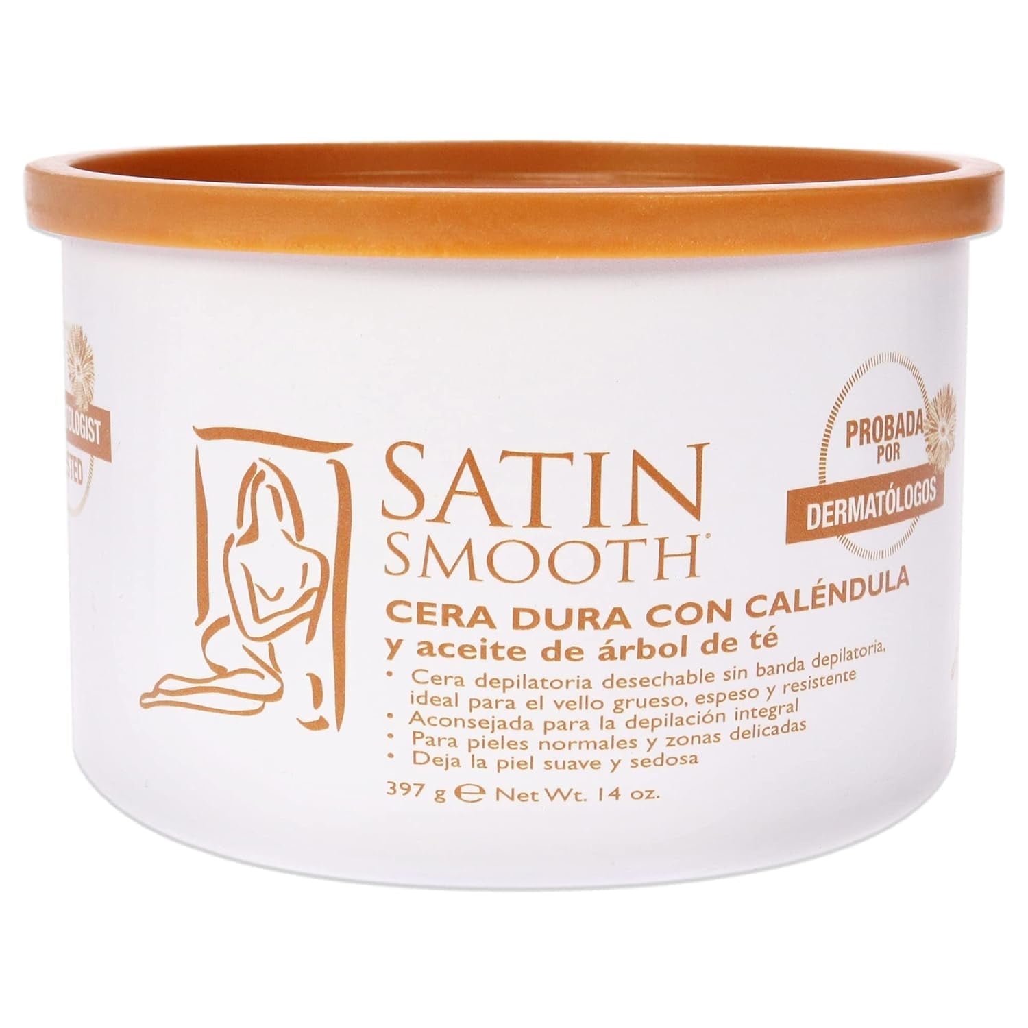 SATIN SMOOTH 14oz Luxury depilatory Waxes for Full Body & Face- Calendula Gold Hard Wax with Tea Tree, 1 Count, Callendula Gold Hard Wax W/Tea Tree Oil (814136)