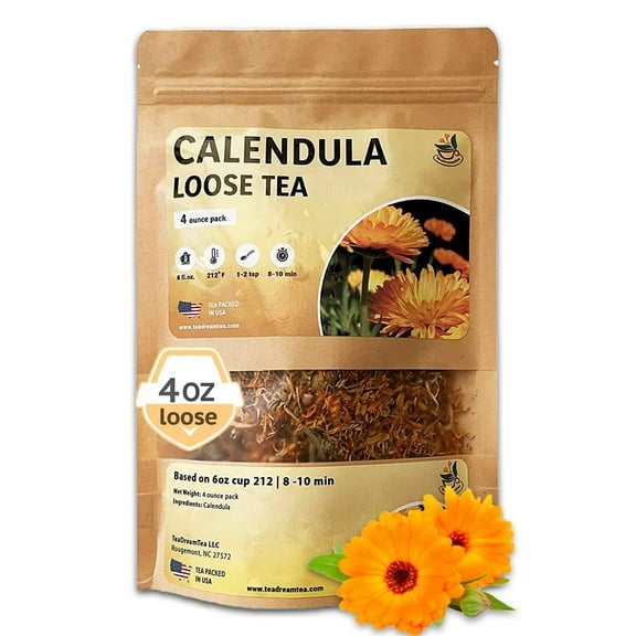 TeaDreamTea Calendula (Marigold) Tea, Whole Dried Flowers, 4 oz Bulk Loose Leaf, Caffeine-Free, Vegan