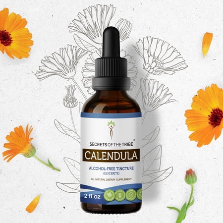 Secrets Of The Tribe Calendula Tincture Dietary Supplement, Natural Herbal Extract for Skin Support, Calendula (Calendula officinalis) Dried Flower, Alcohol-Free Extract, Drops 2 oz