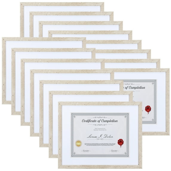 Calenzana 15 Pack 8.5x11 Picture Frame with Mat, 11x14 Certificate Frame without Mat for Wall Mount or Tabletop, Rice White