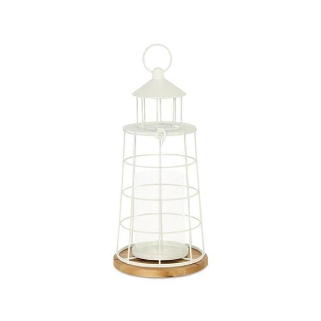 White Metal Lighthouse Lantern with Wooden Base