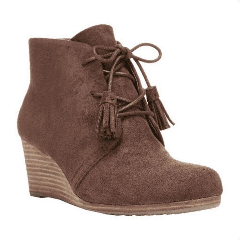 Caleres Women s Dakota Wedge Ankle Boot Faux Suede Brown Size 8.5 M Walmart