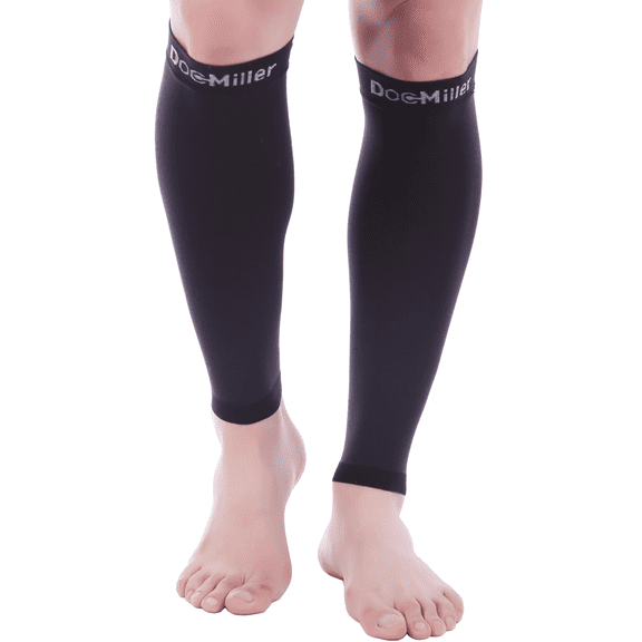 Calf Compression Sleeve for Women & Men, Footless 30-40 mmHg Support for Shin Splints, Varicose Veins, Nurses, Black, Large Size, 1 Pair