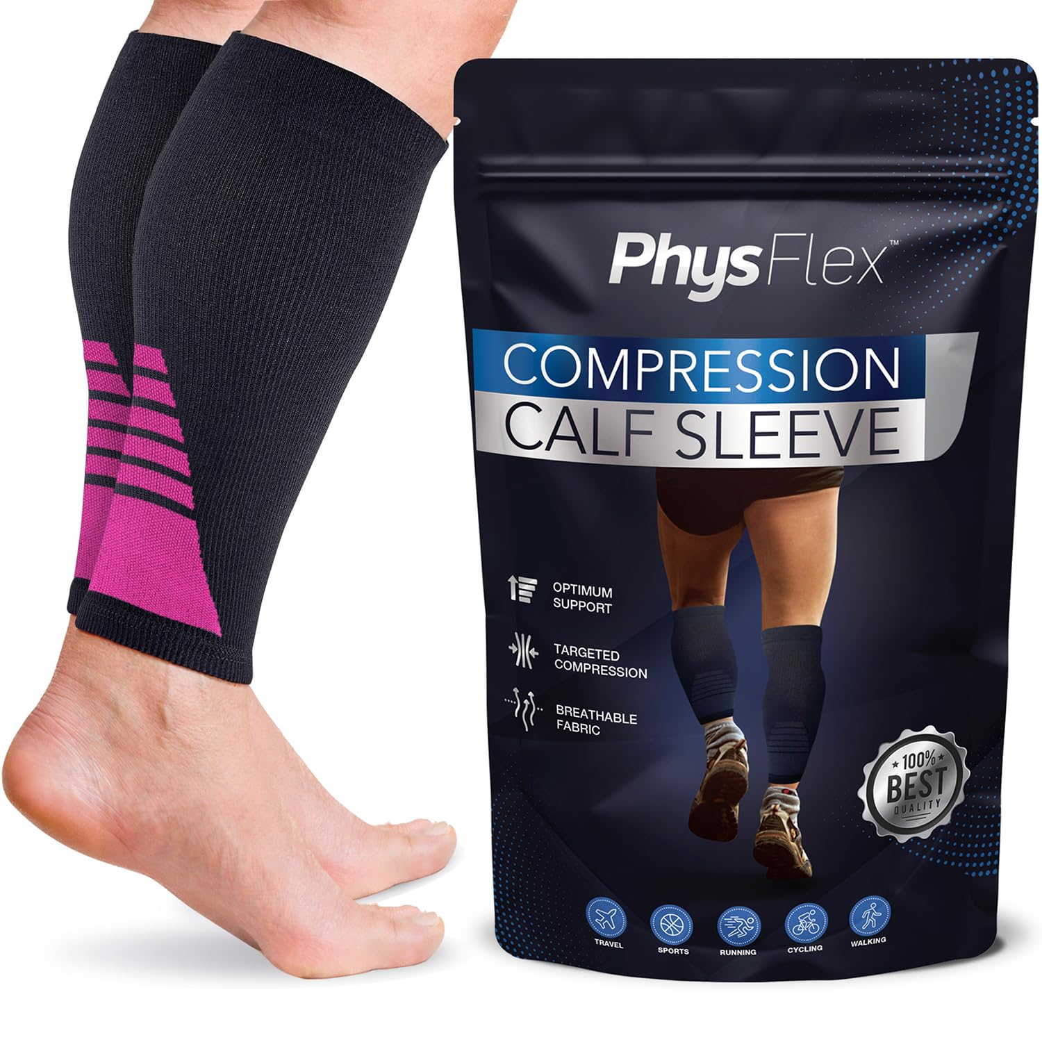 Calf Compression Sleeves for Men and Women - (1 Pair) Footless 