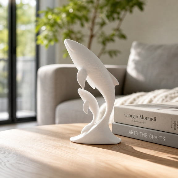 Calf Dolphin Statue,Nautical Double Dolphin Resin Figurine, Solid Smooth Marine Sculpture for Home Shelf ,Bathroom ,Table Decor & Ocean Lover Gift