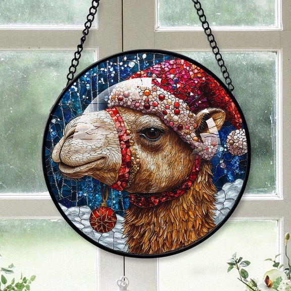 Calf Ornament Christmas 2025, Calf Stained Glass Hanging Window Handcrafted Glass Sun Catcher for Door and Garden Decor