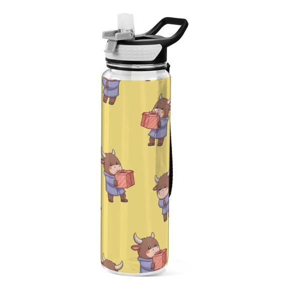Calf Pattern Sport Water Bottle Tritan with Straw 1000ml Portable for Outdoor Daily Use