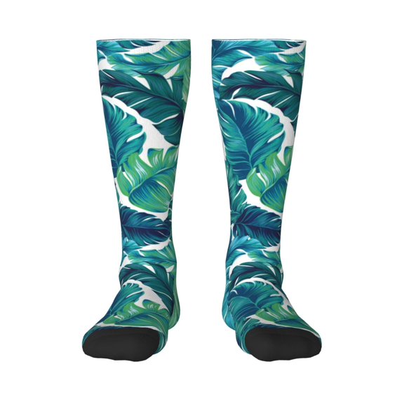 Calf Socks for Men Women, Banana leaves green Knee High Socks, Running Athletic Cushion Tube Socks Boot Socks