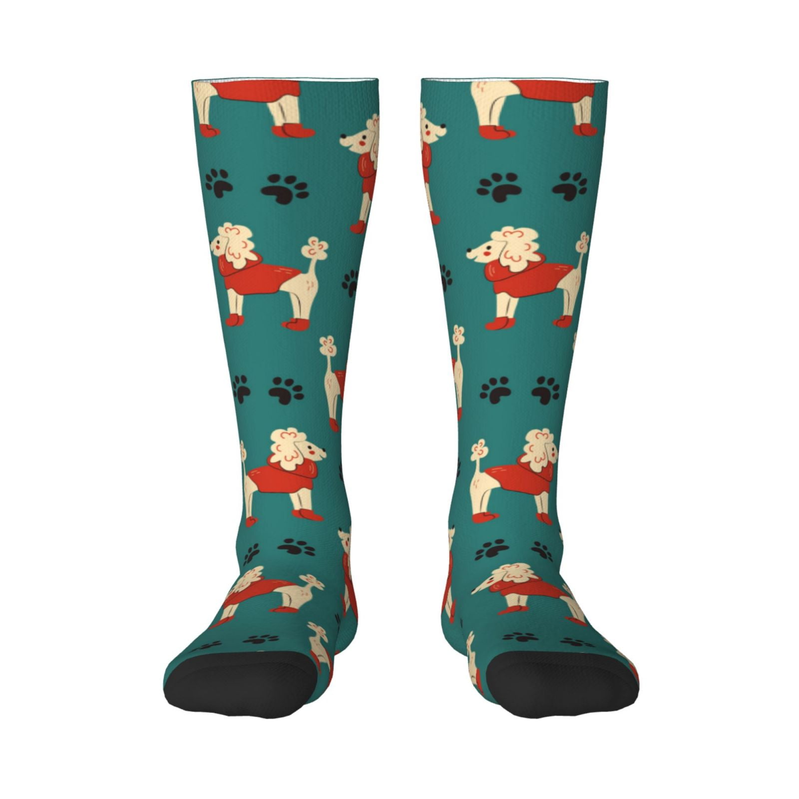 Calf Socks for Men Women, Cute Poodle Dog Funny Red Knee High Socks