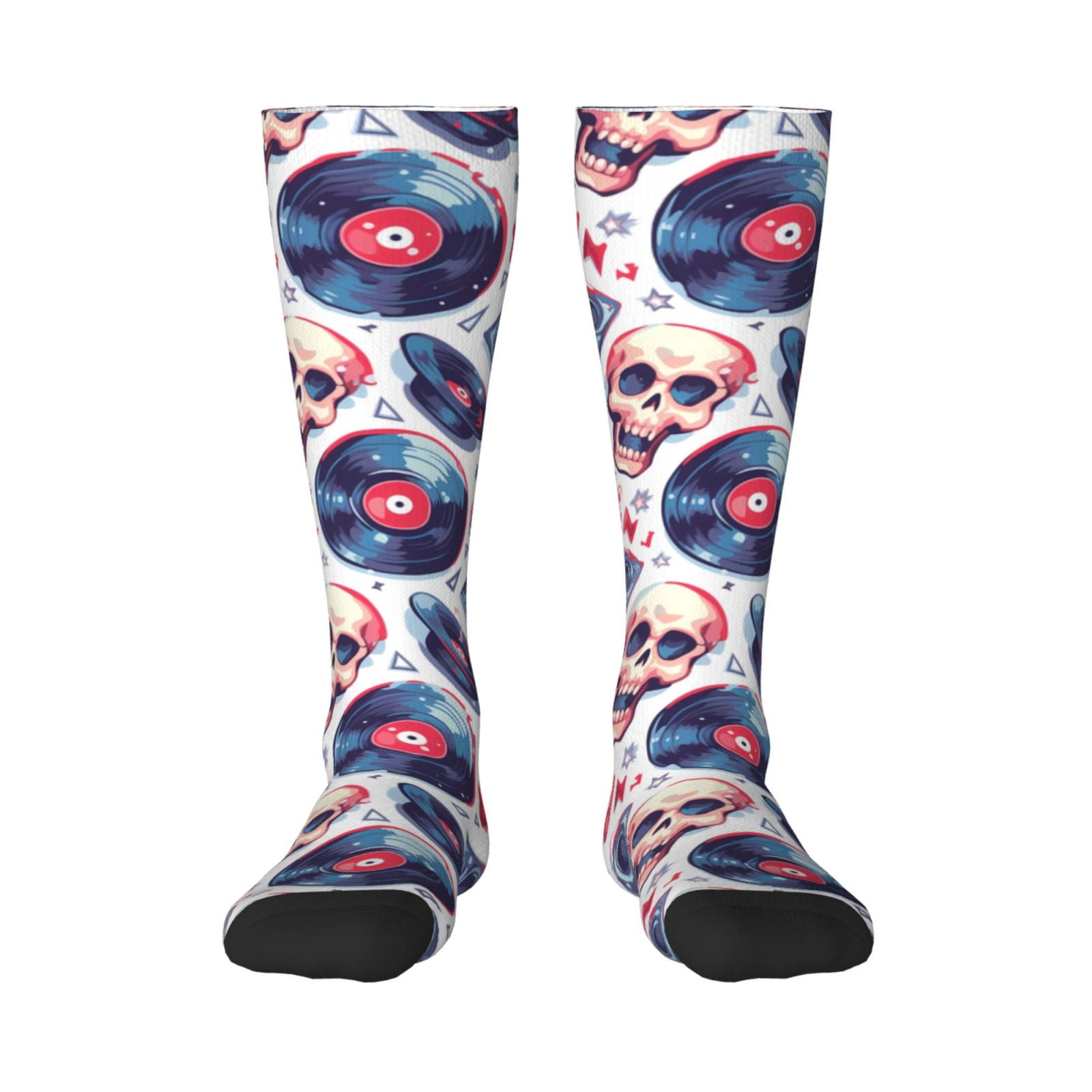 Calf Socks for Men Women, record rock music Skull Knee High Socks, Running Athletic Cushion Tube Socks Boot Socks