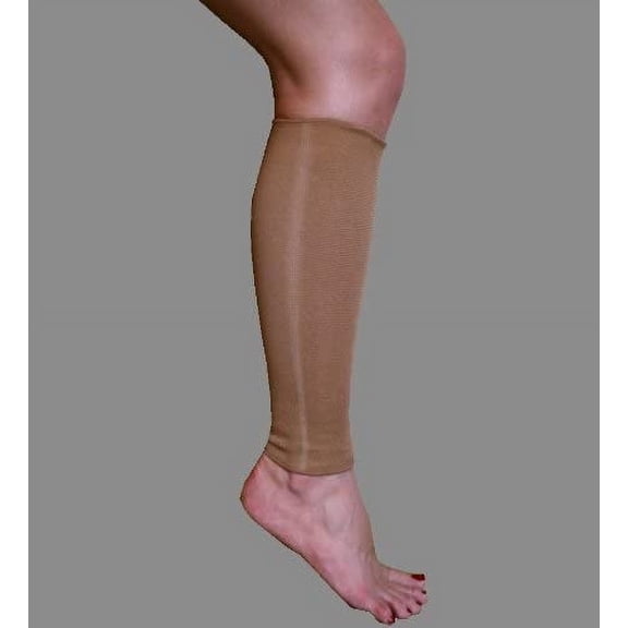 Calf and Shin Sleeve -Graduated Compression -Cool Elastic (Large Beige)