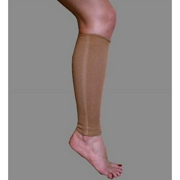 Calf and Shin Sleeve -Graduated Compression -Cool Elastic (Small beige)