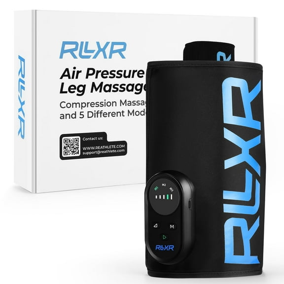 RLXR Calf Massager Rechargeable Air Compression Massager for Circulation & Pain Relief | 5 Intensity Levels | Heat & Cold Therapy for Recovery & Relaxation