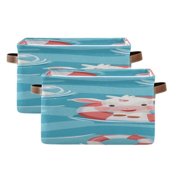 Calfs with Buoy in Running River Square Storage Bins with Handles Collapsible Containing Box 2 Packs