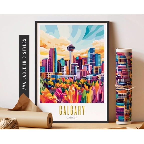 Calgary Alberta Canada Art Poster Travel City Art Calgary Canada Wall Art Poster Colorful City Travel Art Gift Wall Decor Home Decor, 8x12 UNFRAMED