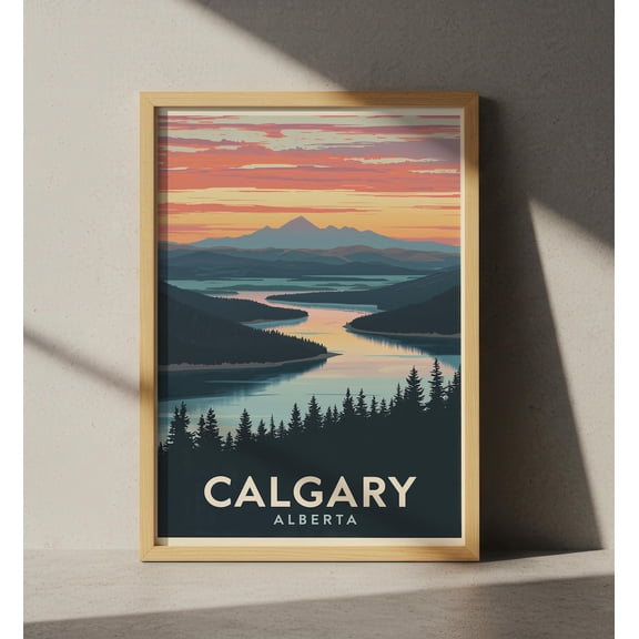 Calgary Alberta Travel Poster, Retro Minimalist Art Print, Unframed Paper Poster 8x10in