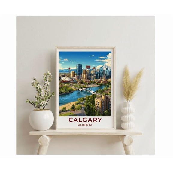 Calgary Alberta Vintage Style Travel Poster Scenic Canada Wall Art