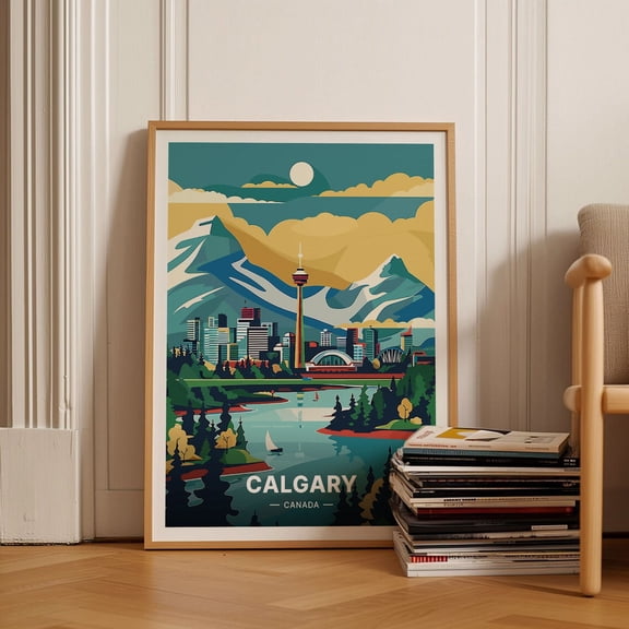 Calgary Canada Vintage Style City Wall Art, Unframed Canvas 24x36in