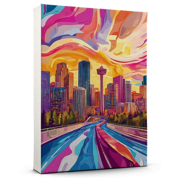 Calgary Canvass Vintage, Alberta Travel Prints Wall Art, Calgary Travel Canvas, Alberta Travel Colorful Canvas - 100AZ214