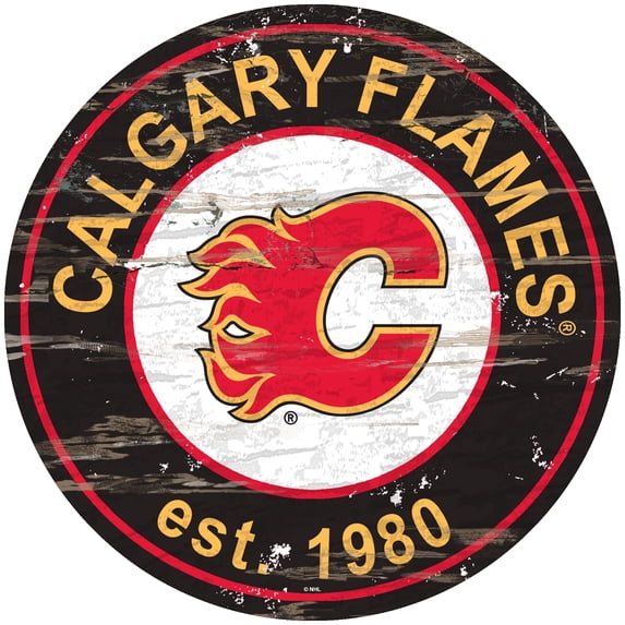 Calgary Flames 24'' x 24'' Distressed Round Sign