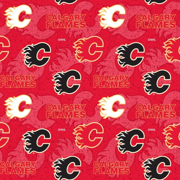 Calgary Flames Cotton Fabric with Tone on Tone Print and Matching Solid Cotton Fabrics