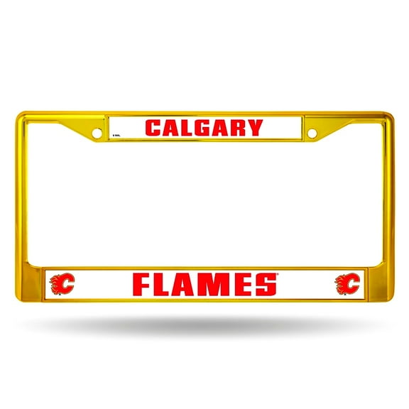 Calgary Hockey Flames Gold Chrome Metal (Yellow Painted) License Plate Frame