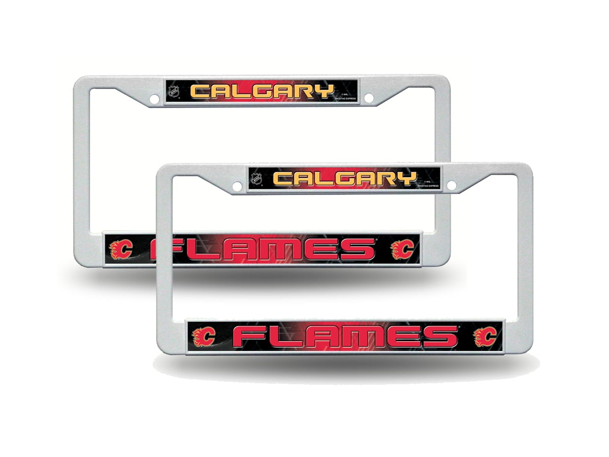 Calgary Hockey Flames White Plastic License Plate Frame Set of 2