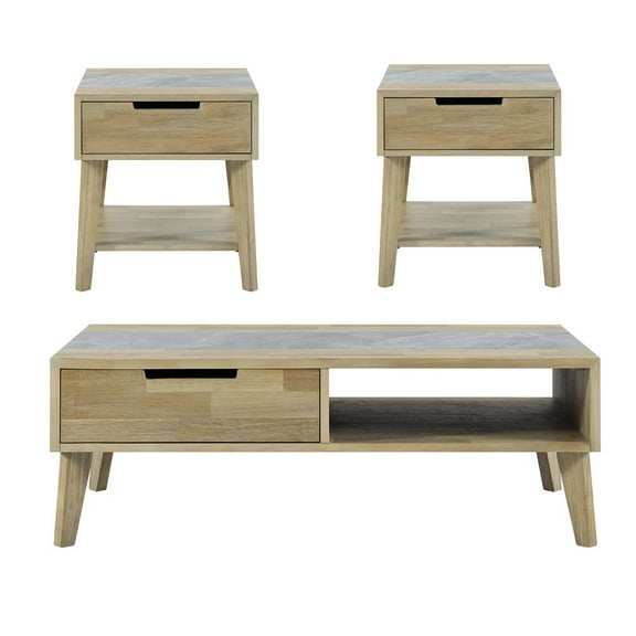 Calgary Natural Finish Gray Stone Inlay Occasional 3-piece Set