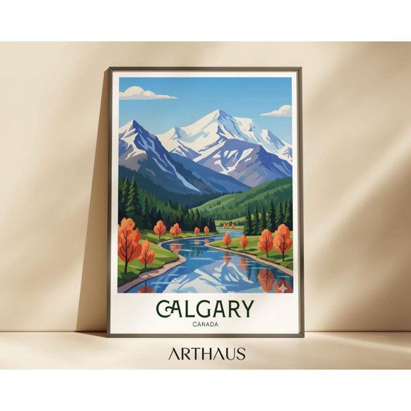 Calgary Travel Canada Retro Maximalist Home Decor, Unframed Canvas Size 12x18