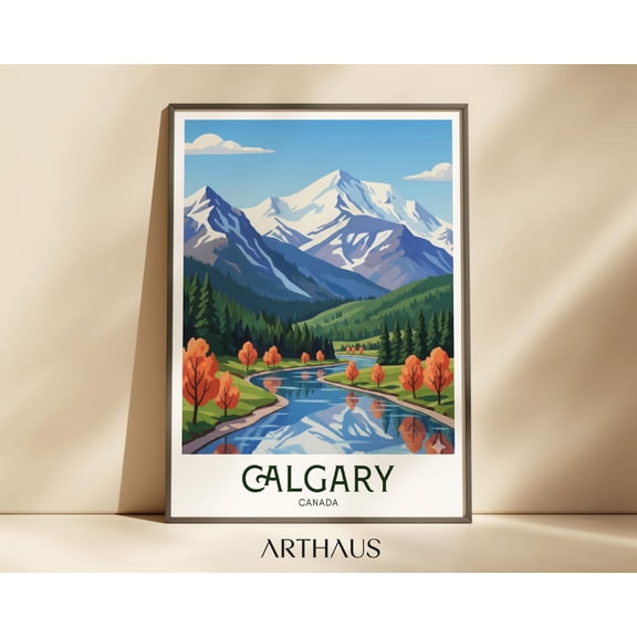 Calgary Travel Canada Retro Maximalist Home Decor, Unframed Paper Print Size 12x18