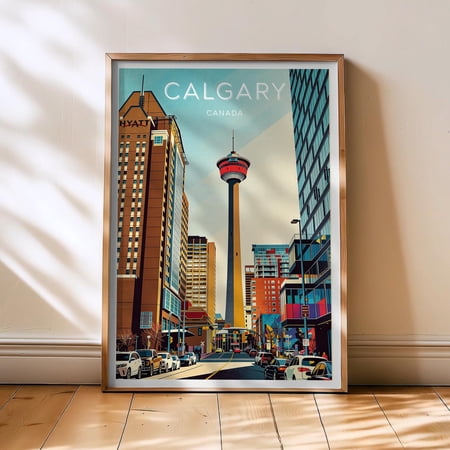 Calgary Travel Poster, Canada Poster, Calgary Retro Wall Art, North America Decor, Calgary Skyline Art Gift, , Poster Print Only