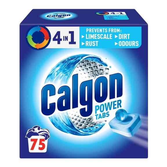 Calgon 4-in-1 Washing Machine Cleaner and Water Softener Tablets, 75 Count, Removes Limescale, Residue, Dirt, Rust & Malodours, Deep Clean, XL Pack Size