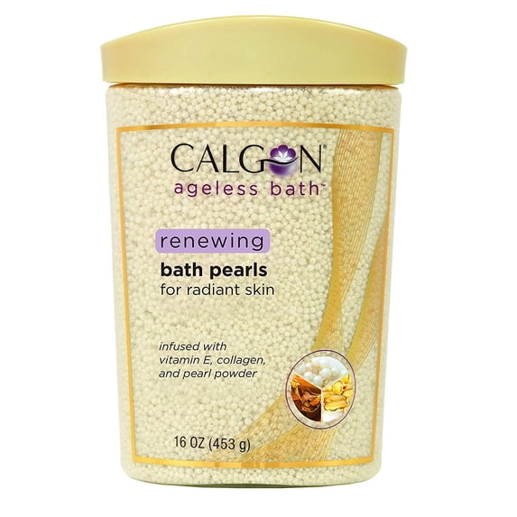 Calgon Ageless Renewing Bath Pearl Vitamin E, Collagen & Pearl Powder, 16oz