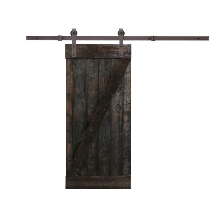 Z Series 42 in. x 84 in. Dark Coffee Stained Solid Knotty Pine Wood Interior Sliding Barn Door with Hardware Kit Z Series 42 in. x 84 in. Dark Coffee Stained Solid Knotty Pine Wood Interior Sliding Barn Door with Hardware Kit
