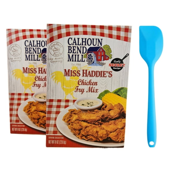 Calhoun Bend Mill Miss Haddie's Chicken Fry Mix 8 oz (2 pack) and 8in Silicone Spatula (Color Varies)