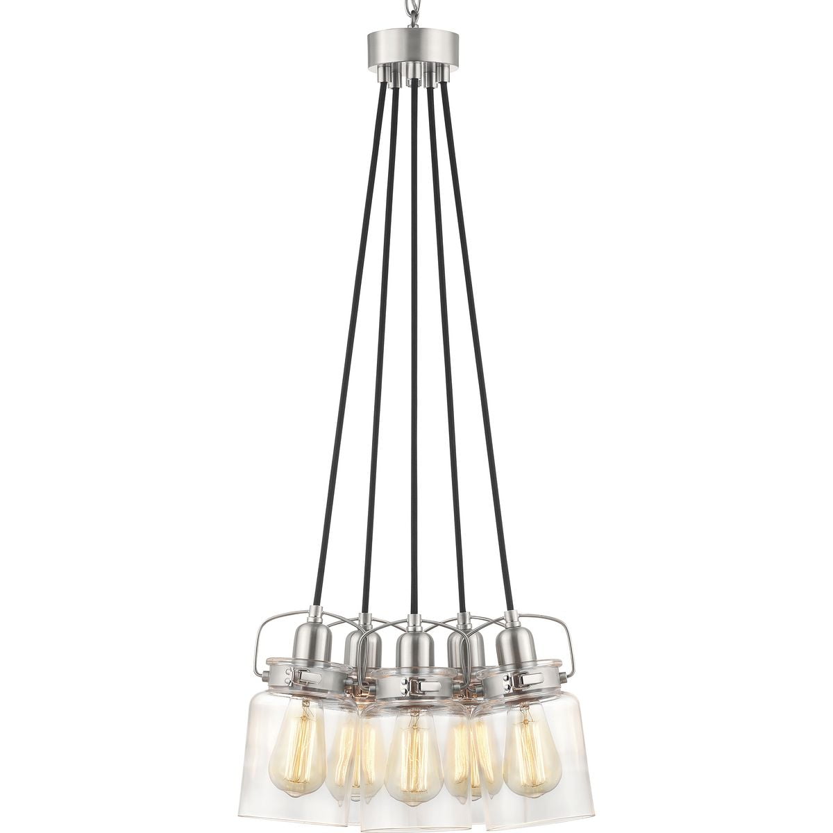 Brushed Nickel Five-Light Chandelier with Clear Glass Shades