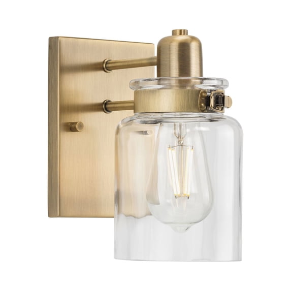 Calhoun Collection One-Light Vintage Brass Clear Glass Farmhouse Bath Vanity Light